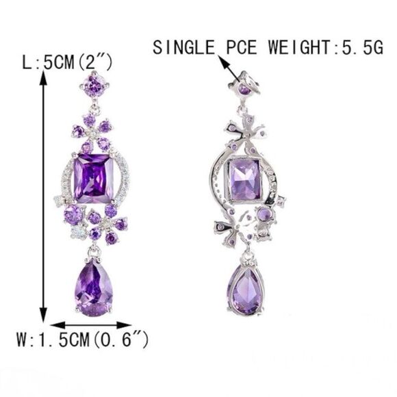 Silver with Purple Amethyst and White Diamond CZ Floral Chandelier Post Earrings - Picture 5 of 6